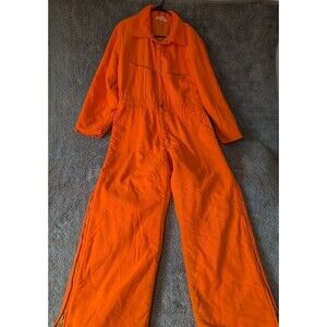 Vintage Key Imperial Blaze Orange Coveralls Quilted Hunting Zipper Legs Pockets